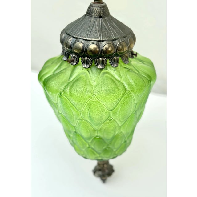 1950s Vintage Mid-Century Optic Green Glass Lantern For Sale - Image 5 of 9
