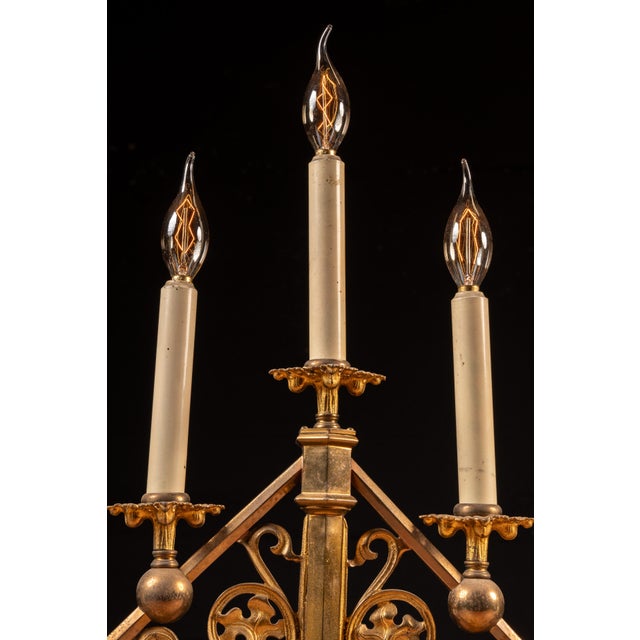 Metal Mid 20th Century Gothic Revival Five-Light Candelabra Table Lamp For Sale - Image 7 of 10