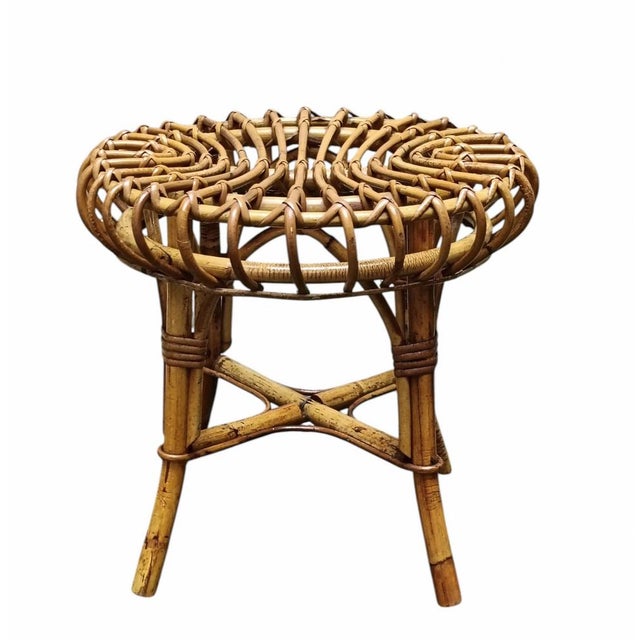 Brown Bamboo and Rattan Circular Stool attributed to Franco Albini, Italy, 1960s For Sale - Image 8 of 8
