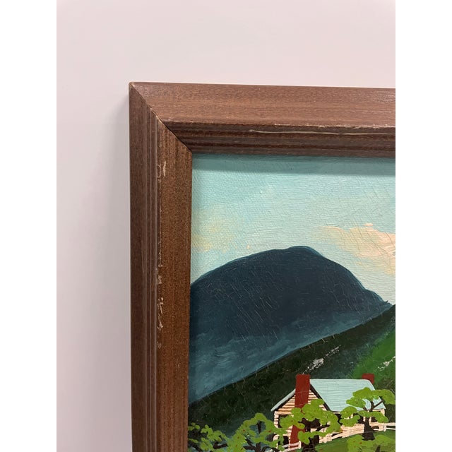 Green 1980s Folk Art Landscape Oil on Canvas by J Young For Sale - Image 8 of 9
