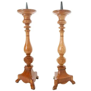 French 19th Century Turned Wood Candlesticks - a Pair
