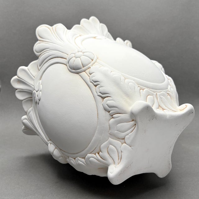 Vintage Neoclassical Rococo Revival White Bisque Ceramic Footed Jardiniere Planter For Sale - Image 10 of 11