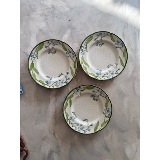 1960s Franciscan Forget Me Not Dinner Plates 7 7/8 Inches Hand Decorated -Set of 3 For Sale - Image 9 of 9