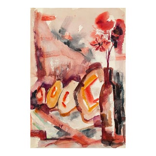 1951 Robert Colborne Vase and Flowers Still Life Watercolor For Sale
