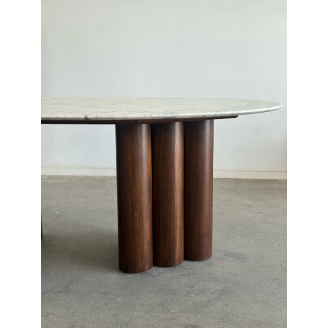 W78.5 x 44 D x 30.5 Reworked Dining Table with a mix of a restored vintage Italian marble surface and hand turned pillar...