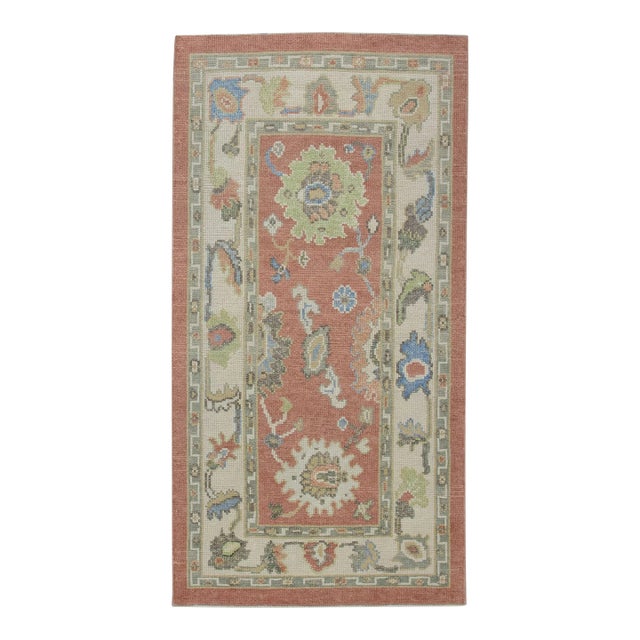 Red Multicolor Handwoven Turkish Oushak Rug 2'10" X 5'4" For Sale