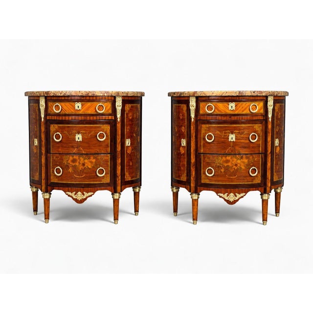 Wood Louis Xvi, Diminutive Demilune Commodes, Inlaid Wood, Bronze, France, 19th C. For Sale - Image 7 of 18