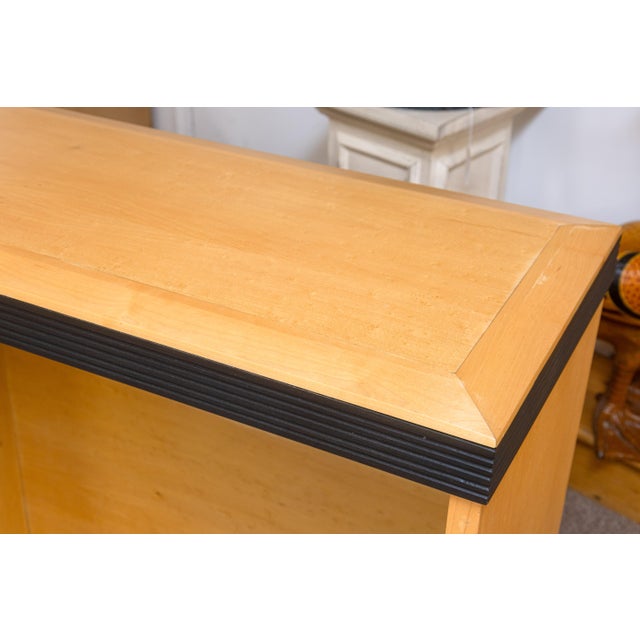 Vintage Postmodern 2 Tier Glass Shelf Blonde Wood Display Cabinet For Sale - Image 4 of 7