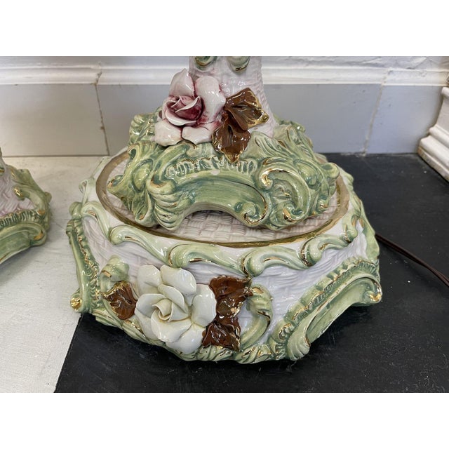 Mid 20th Century Italian Floral Lamps - a Pair For Sale - Image 4 of 8