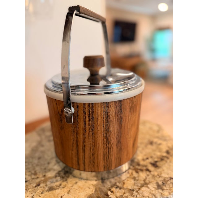 Mid-Century Modern Vintage Kromex Faux Woodgrain Ice Bucket, Mid-Century Modern Barware For Sale - Image 3 of 12