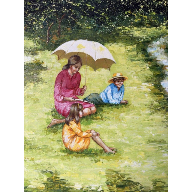 Vintage Karin “Picnic” Impressionist Oil on Canvas Painting – Framed For Sale - Image 4 of 12