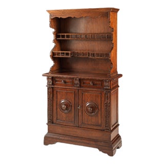 Antique Italian Walnut Buffet With Open Hutch For Sale