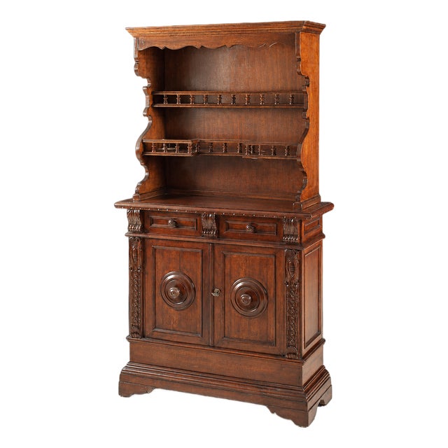 Antique Italian Walnut Buffet With Open Hutch For Sale