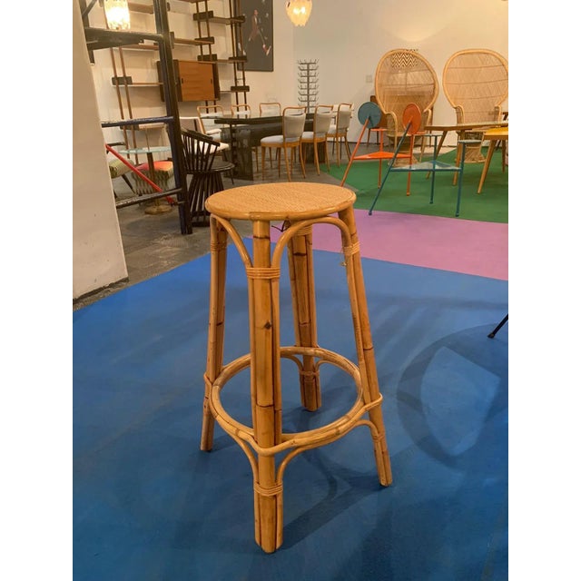 Mid-Century Bamboo Natural Fiber Stool, France, 1970s For Sale - Image 6 of 8