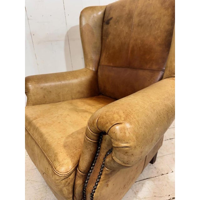 Vintage Leather Hotel Wingback Lounge Armchair, 1980 For Sale - Image 10 of 18