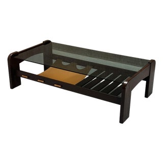 Mid-Century Modern Wenge Magazine Holder in Smoked Glass For Sale
