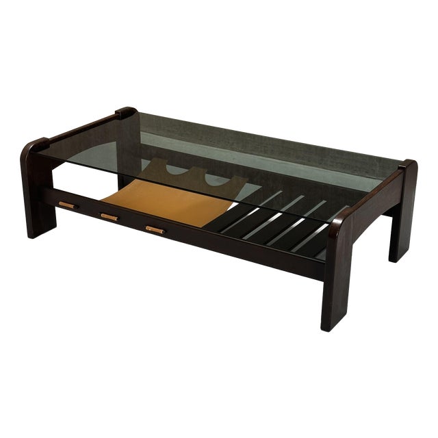 Mid-Century Modern Wenge Magazine Holder in Smoked Glass For Sale
