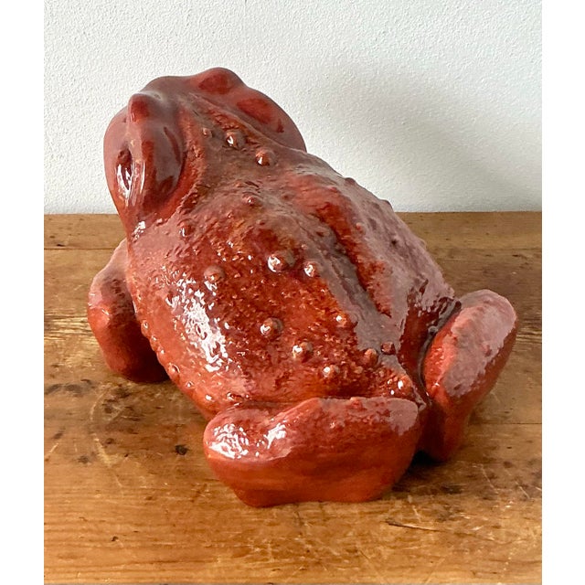 Brick Red Vintage Boho Monumental Glazed Ceramic Frog For Sale - Image 8 of 12