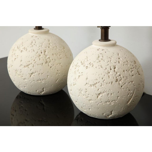 Bespoke Textured Circular Plaster Lamps - a Pair For Sale - Image 4 of 8