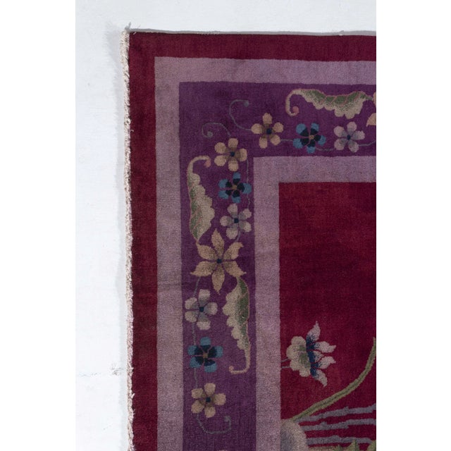 Antique Circa 1920's Burgundy Chinese Art Deco Hand Knotted Rug 9' X 11'6 For Sale - Image 10 of 12