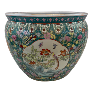 Chinese Famille Verte Style Porcelain Fish Bowl Jardinière Phoenix & Lotus, 20th