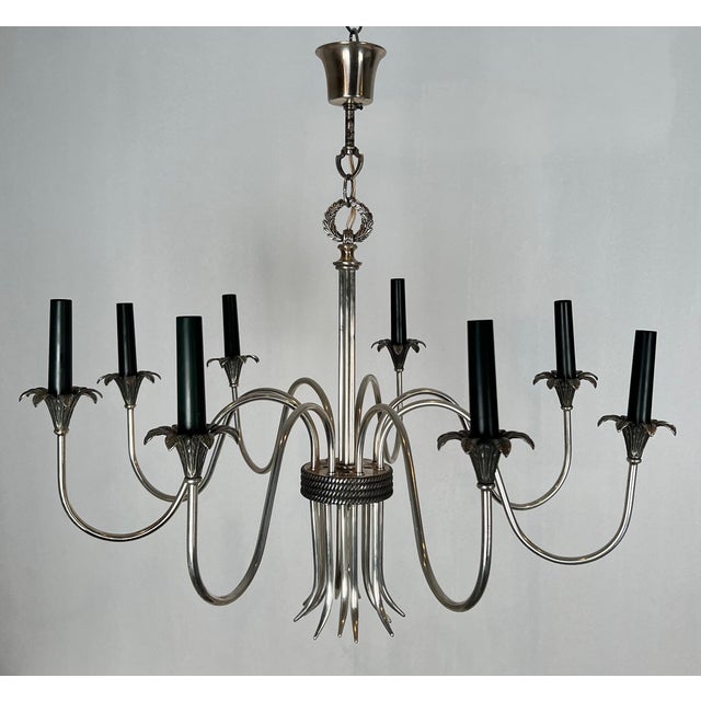 Neoclassical 1940s Neoclassical style silver metal chandelier by Maison Charles For Sale - Image 3 of 12