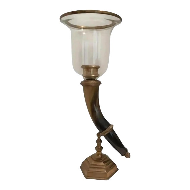 Chapman Faux Horn Hurricane Lamp Candle Holder Circa 1977 For Sale