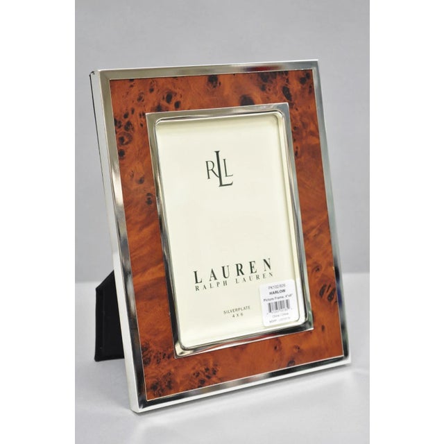 Late 20th Century Lauren Ralph Lauren Harlow Burl Wood & Silver Plated 4x6 Photo Picture Frame Nib For Sale - Image 15 of 17