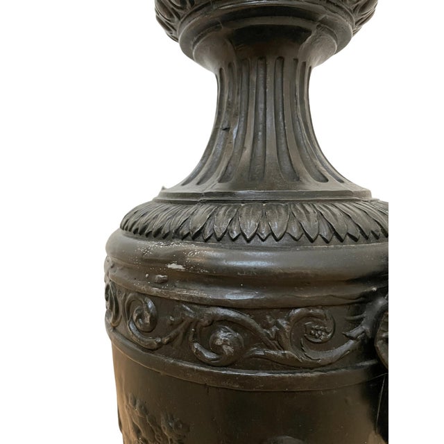Metal 1940 French Black Spelter Ram Head Handles Urn For Sale - Image 7 of 8