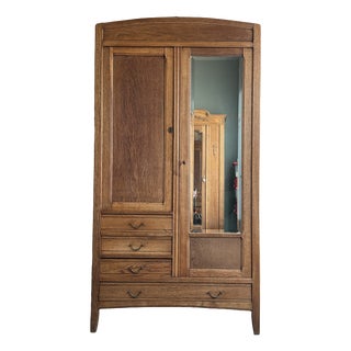 Large Art Deco Oak Wardrobe, 1930s For Sale