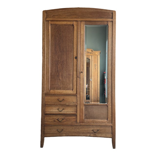 Large Art Deco Oak Wardrobe, 1930s For Sale