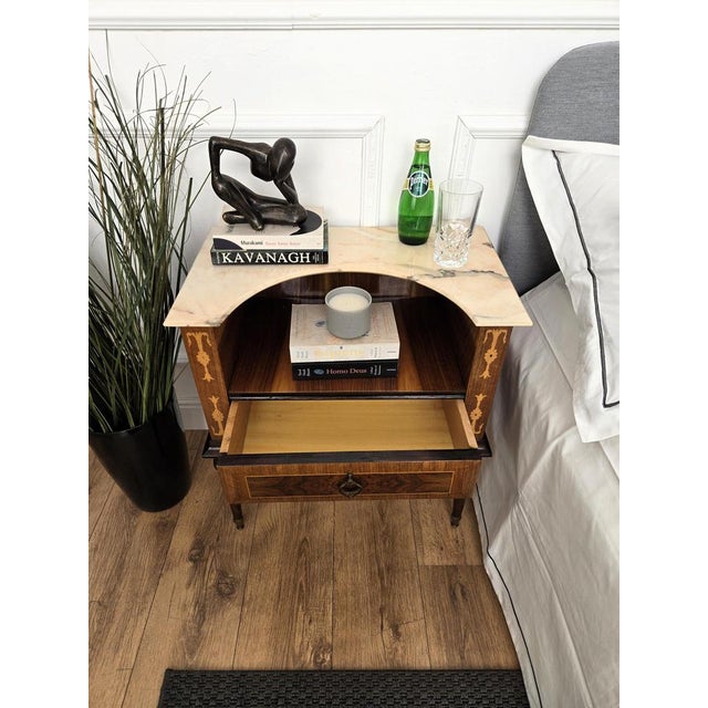 Italian Art Deco Wooden Bedside Tables with Marble Top, 1950s, Set of 2 For Sale - Image 4 of 10