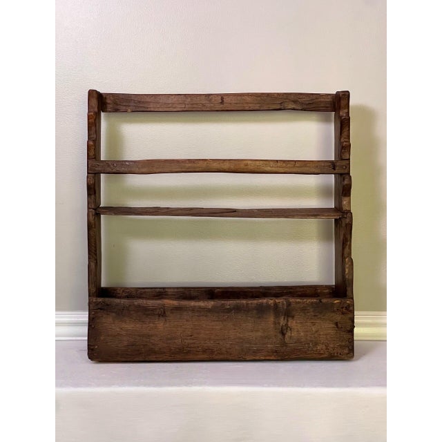 Farmhouse 19th Century Rustic Handcrafted Two-Tier Wooden Standing Countertop Shelf For Sale - Image 3 of 18
