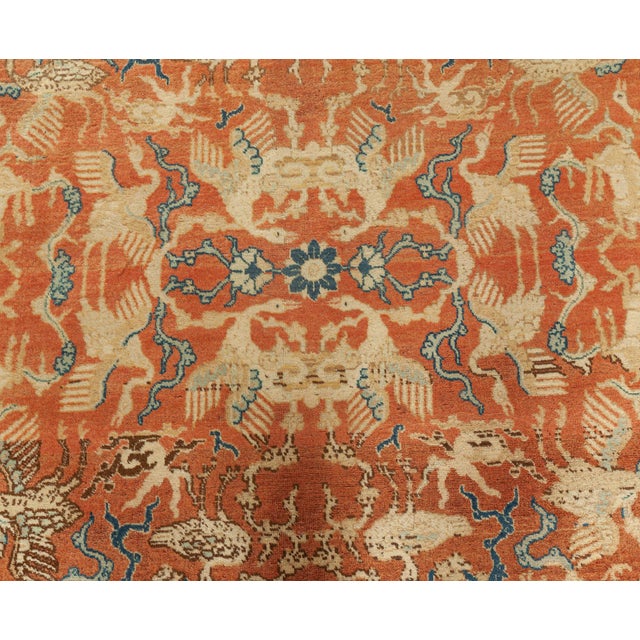 Persian Authentic Persian Tabriz Beige, Blue, Red Handwoven Wool Carpet For Sale - Image 3 of 8