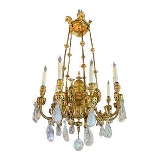 19th Century French Gilt Bronze and Rock Crystal Chandelier For Sale
