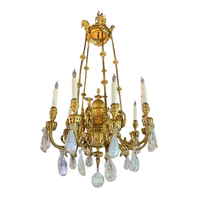 19th Century French Gilt Bronze and Rock Crystal Chandelier For Sale