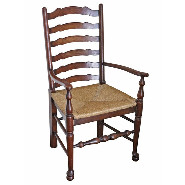 Brown Vintage Ladder-Back Dining Chairs with Wicker Seats, 1970, Set of 8 For Sale - Image 8 of 10