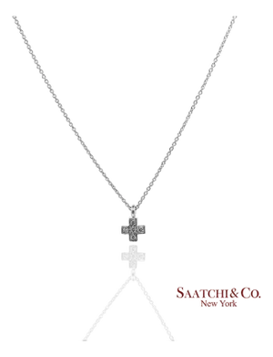 18k(750) White Gold Natural Diamond Cross Pendant Necklace With Chain