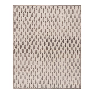 Rug & Kilim’s Modern Block Print Rug in White with Mauve Floral Patterns - 12x15 For Sale