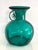 Contemporary Late 20th Century Emerald Green Glass Art Deco Vase With Handles For Sale - Image 3 of 9