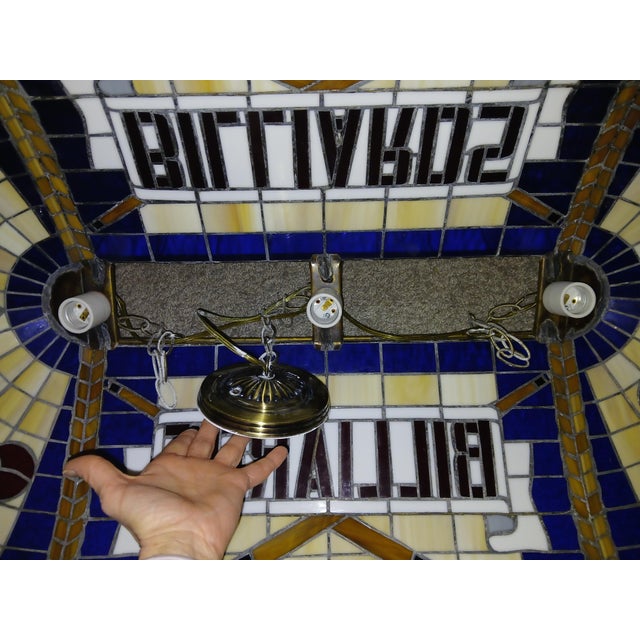 Tiffany Blue 1990sVerified Ram Cf-50 Blue/Cream Tiffany Glass Billiards Light — Tested — Uncommon Blue/Cream Colorway For Sale - Image 8 of 9
