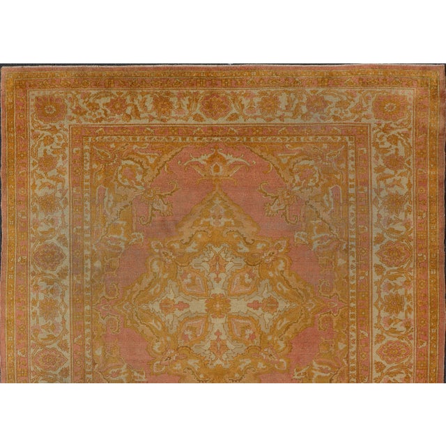 Antique Indian Amritsar Rug in Acidic Yellow, Pink and Ivory With Medallion For Sale - Image 4 of 14