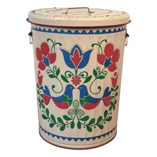 Vintage Farmhouse Pennsylvania Dutch Tin Waste Garbage Can W/ Lid For Sale