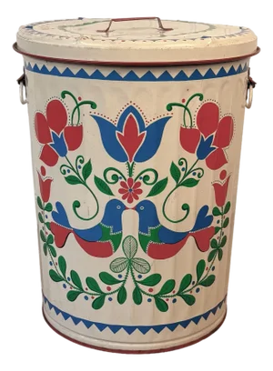 Vintage Farmhouse Pennsylvania Dutch Tin Waste Garbage Can W/ Lid
