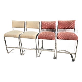 Set of 4 1970s Milo Baughman Style Modernist Chrome Bar Stools by Cal-Style – Project Set For Sale