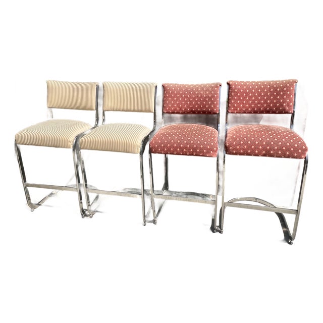 Set of 4 1970s Milo Baughman Style Modernist Chrome Bar Stools by Cal-Style – Project Set For Sale