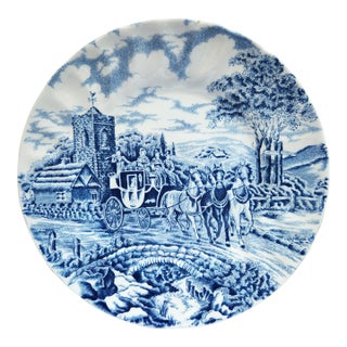 Royal Wessex Blue & White "Stagecoach" Bread Plate 6-5/8" For Sale