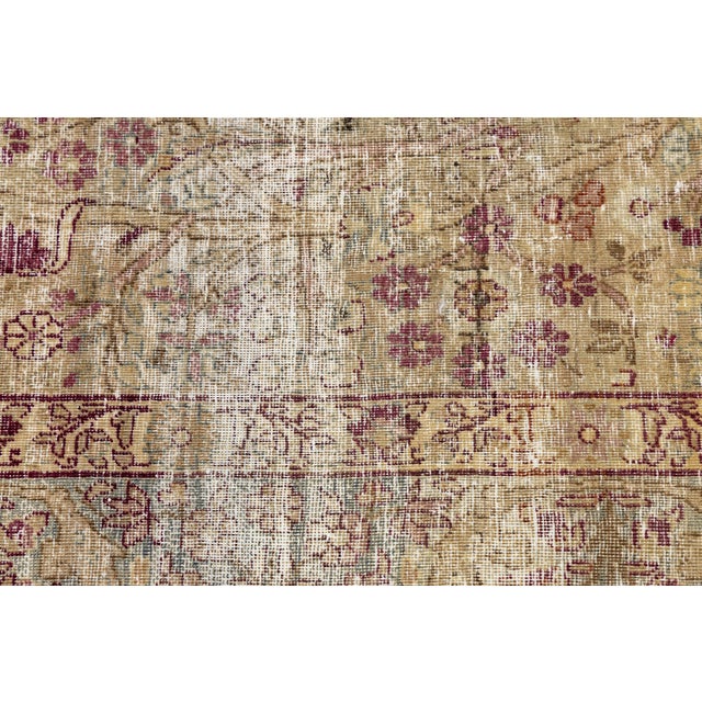 Textile Antique Kerman Rug With Distressed Gold & Mulberry Floral Motif For Sale - Image 7 of 8