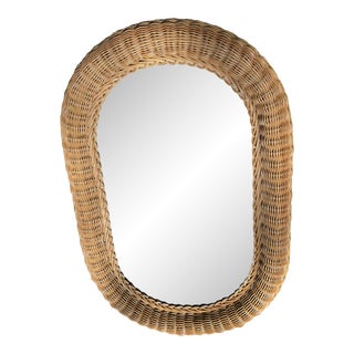 Vintage Wicker Oval Mirror For Sale