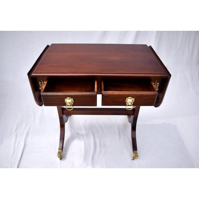 Early 20th Century Regency Mahogany Sofa Table With Drop Sides and Brass Castors For Sale - Image 9 of 13